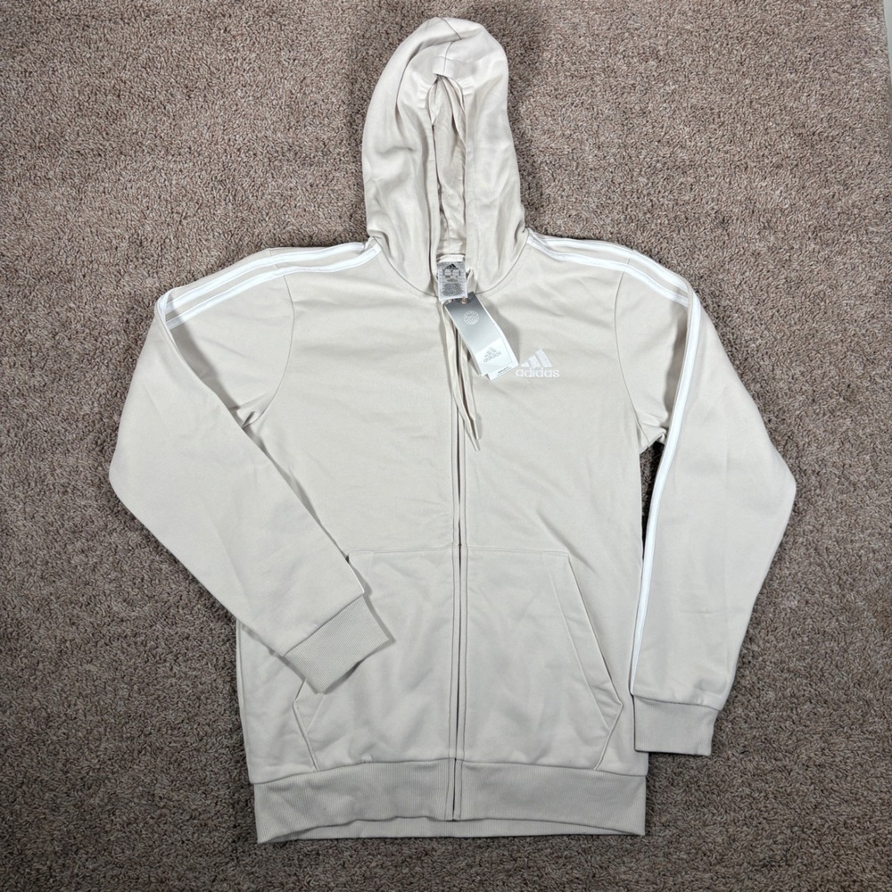 Adidas Mens 3-Stripes Full Zip Hoodie Alumina White HL2260 Medium NWT